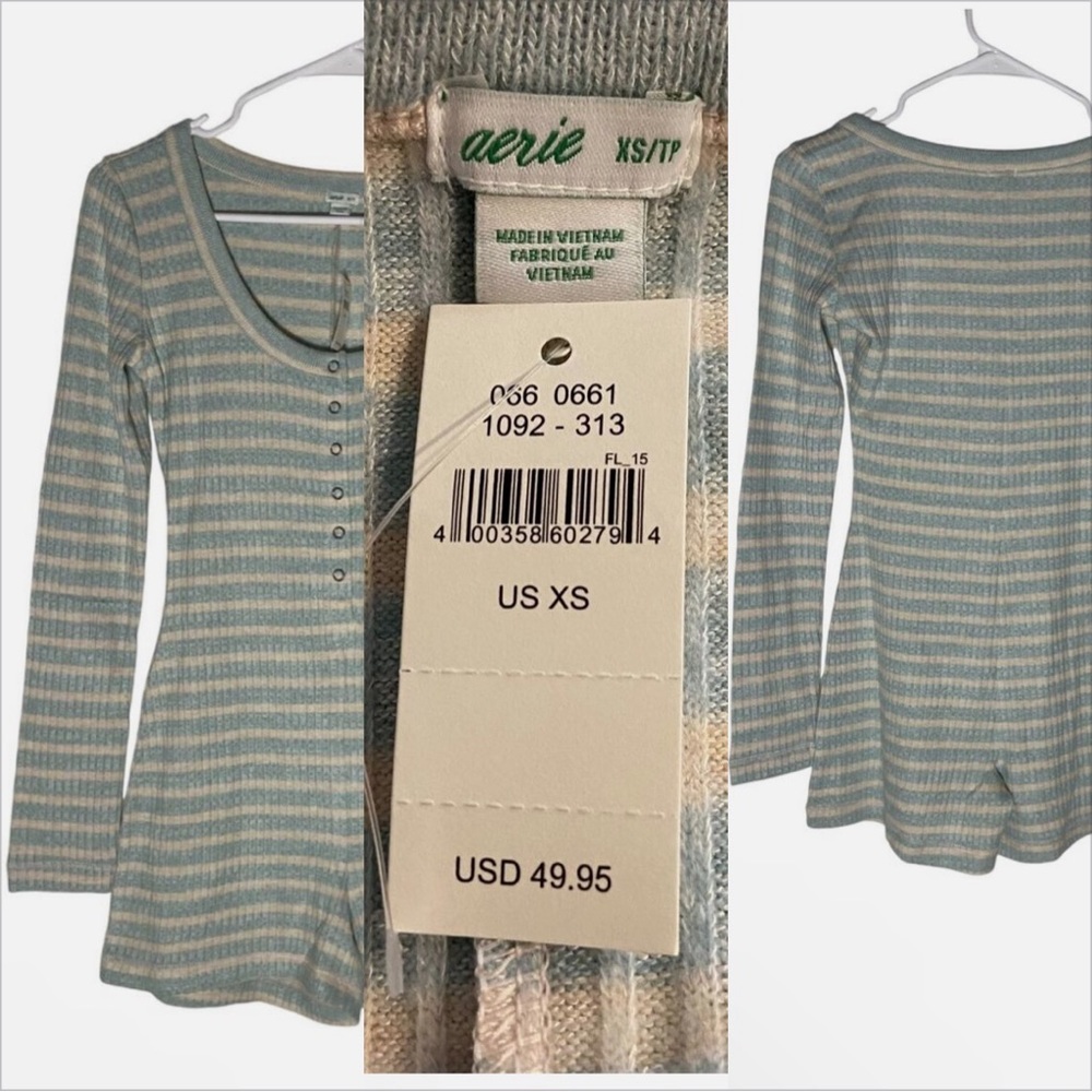 American Eagle Long-Sleeve Henley Lounge Romper
